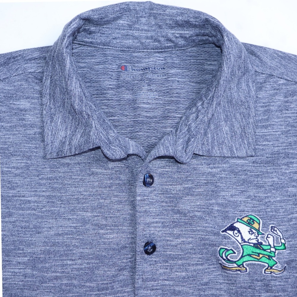 Champion Notre Dame Fighting Irish Polo Shirt Mens Small Blue‎ Heather CT3022